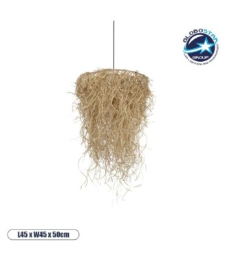 GLOBOSTAR® LIETUS 205-0079 Boho Κρεμαστό Φωτιστικό Οροφής με Ντουί 1 x E27 AC 220-240V IP20 - Μπεζ - M45 x Π45 x Υ50cm